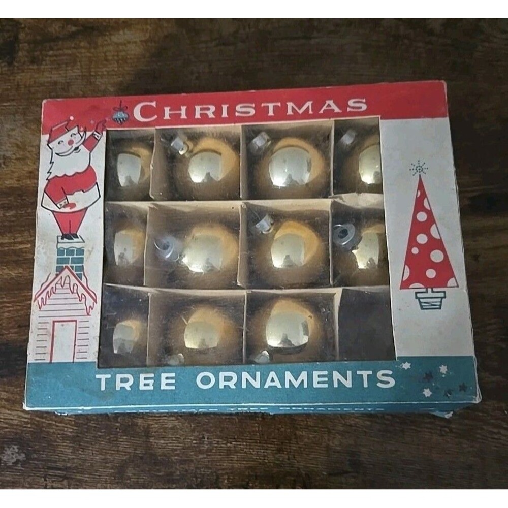 1950s Fantasia 11 Christmas Tree Glass Ornaments Balls Ombre Original Box Poland